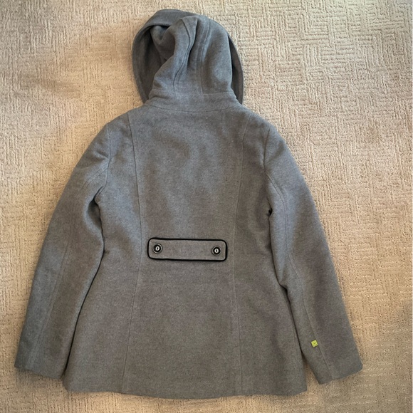 🩶💚 Soia & Kyo Wool Blend Coat Double Breasted Hooded Tagged L Fits S/M Luxury - Picture 2 of 9